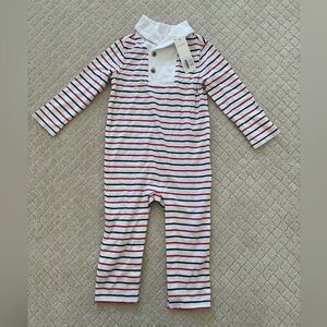 NWT Janie & Jack Shawl Collar One-Piece for Toddler Boy with Stripes and Buttons